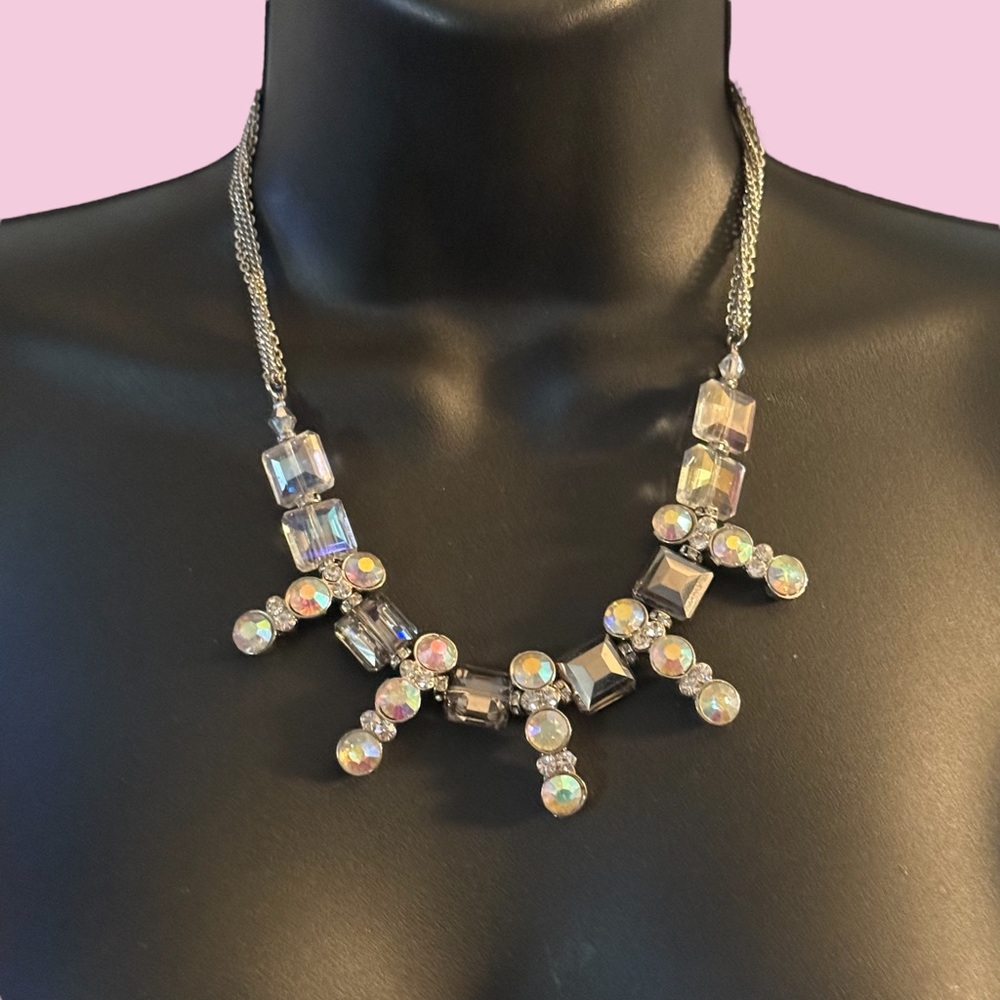 Ali Khan silver tone AB crystal statement necklace